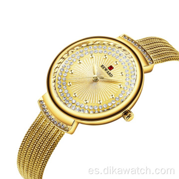 Recompensa reloj de pulsera de lujo dial de diamantes de imitación completo 4 colores 32 mm diámetro de dial cuarzo movimiento de japón chapado al vacío relojes de mujer